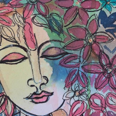 Alternate image for Original Watercolor and Acrylic Lord Krishna Painting Vanvihari