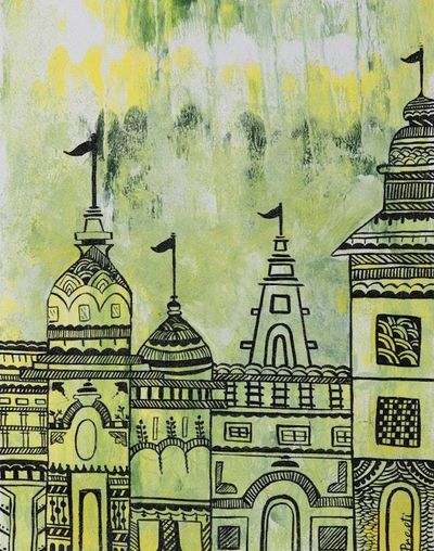 Alternate image for Original Signed Acrylic Painting from India Temple