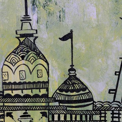 Alternate image for Original Signed Acrylic Painting from India Temple