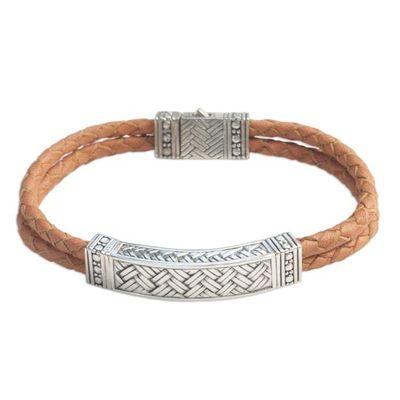 Alternate image for Mens Sterling Silver and Leather Wristband Bracelet Jakarta Man