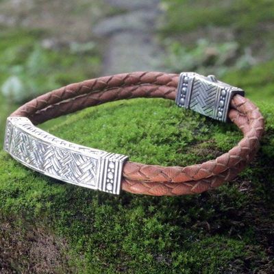 Alternate image for Mens Sterling Silver and Leather Wristband Bracelet Jakarta Man