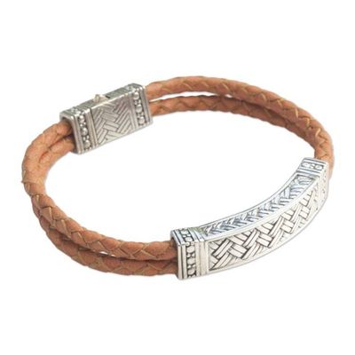 Alternate image for Mens Sterling Silver and Leather Wristband Bracelet Jakarta Man