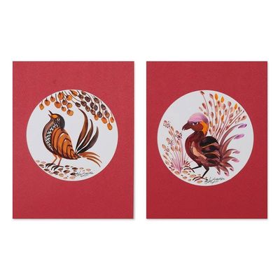 Alternate image for Original Signed Matted Mixed Media Paintings Diptych Bird Paradise III