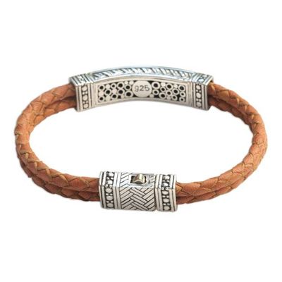 Alternate image for Mens Sterling Silver and Leather Wristband Bracelet Jakarta Man