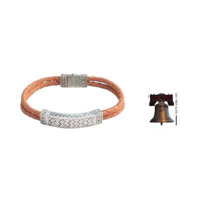 Alternate image for Mens Sterling Silver and Leather Wristband Bracelet Jakarta Man