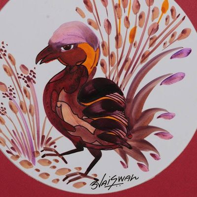 Alternate image for Original Signed Matted Mixed Media Paintings Diptych Bird Paradise III