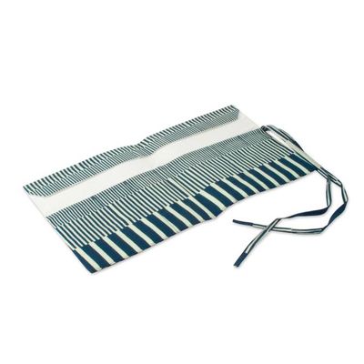 Alternate image for Artisan-Made Blue and Ivory 100 Cotton Roll Pencil Case Blue  Bright