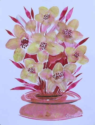 Primary image for Pink and Yellow Expressionist Signed Flower Painting Amber Blossom