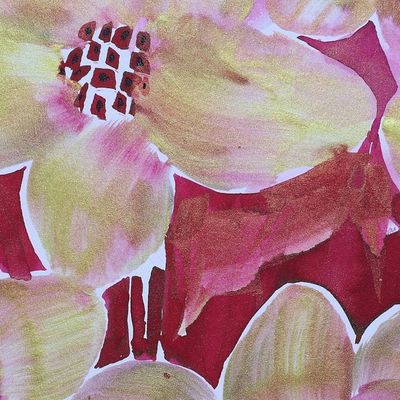 Alternate image for Pink and Yellow Expressionist Signed Flower Painting Amber Blossom