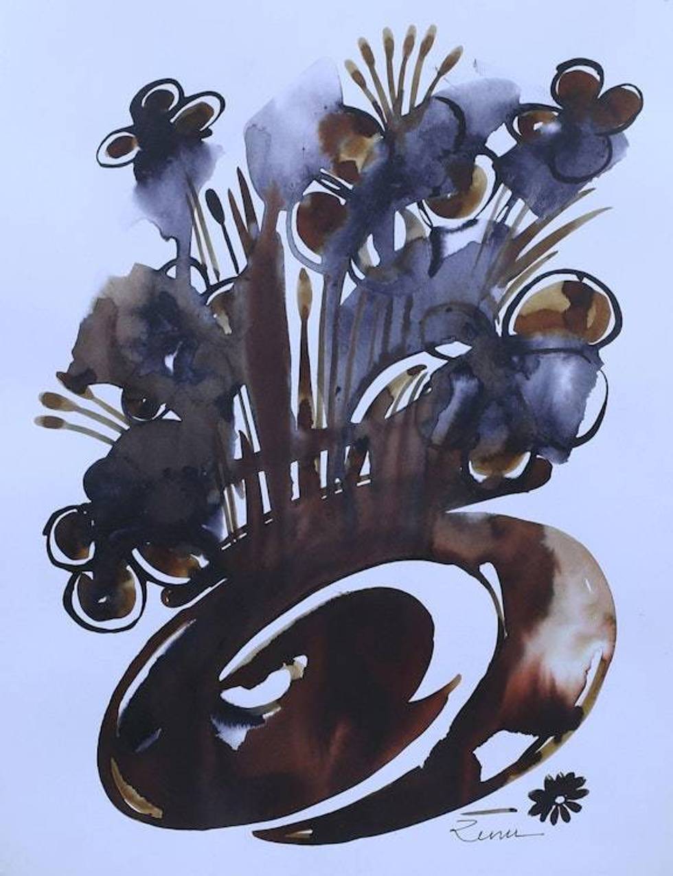 India Abstract Ink Painting of an Ecological Disaster 'Deteriorating Sphere'