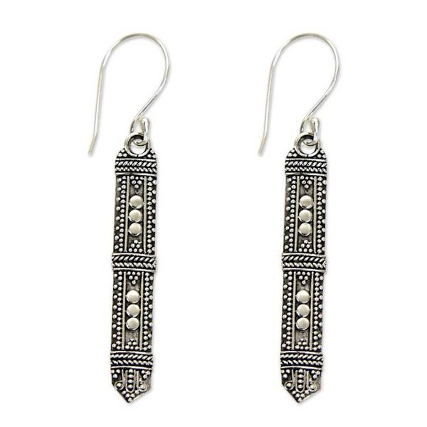 Alternate image for Traditional Indonesian Silver Earrings Borneo Scepter