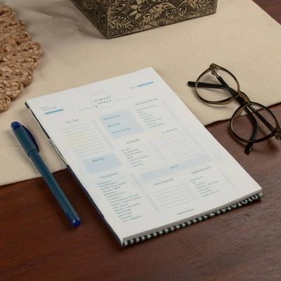 Alternate image for Patterned 100 Cotton Travel Planner with 30 Paper Pages Blue Wondrous