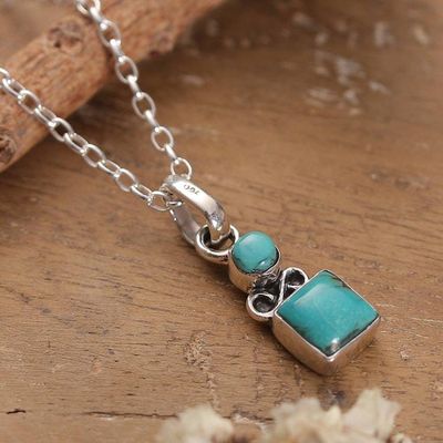 Primary image for Geometric Reconstituted Turquoise Silver Pendant Necklace Bold Harmony