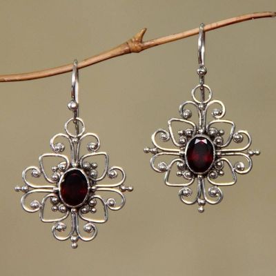 Primary image for Hand Made Garnet and Sterling Silver Dangle Earrings Radiant Blossom