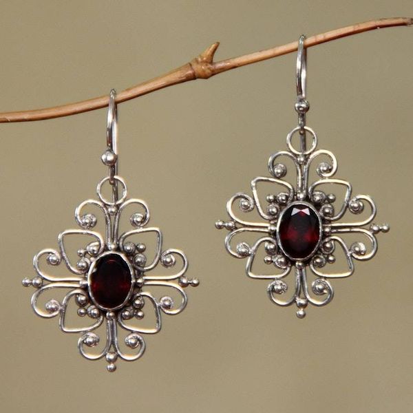 Alternate image for Hand Made Garnet and Sterling Silver Dangle Earrings Radiant Blossom