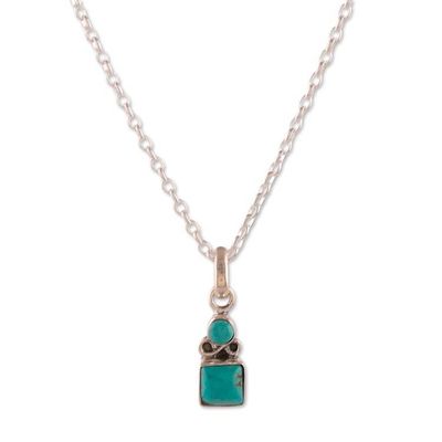 Alternate image for Geometric Reconstituted Turquoise Silver Pendant Necklace Bold Harmony