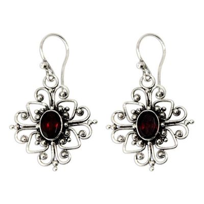 Alternate image for Hand Made Garnet and Sterling Silver Dangle Earrings Radiant Blossom