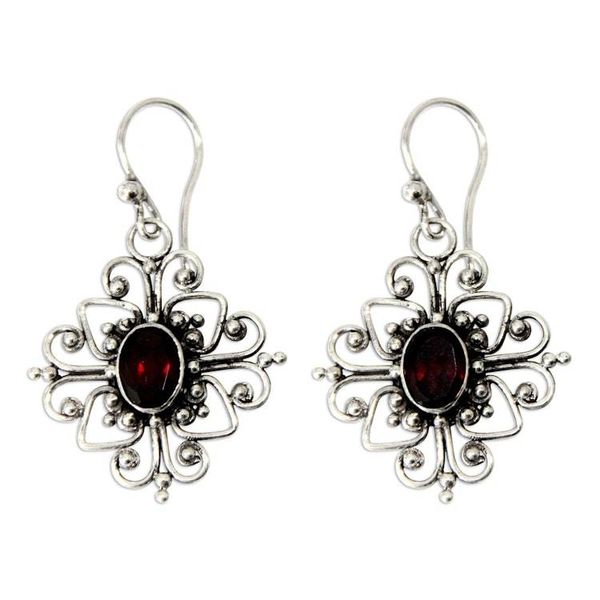 Alternate image for Hand Made Garnet and Sterling Silver Dangle Earrings Radiant Blossom