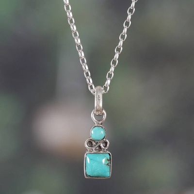 Alternate image for Geometric Reconstituted Turquoise Silver Pendant Necklace Bold Harmony
