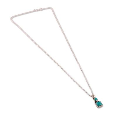 Alternate image for Geometric Reconstituted Turquoise Silver Pendant Necklace Bold Harmony