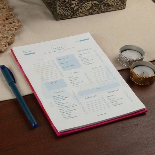 Alternate image for Fuchsia and Red Travel Planner with Block-Printed Stripes Travels in Fuchsia