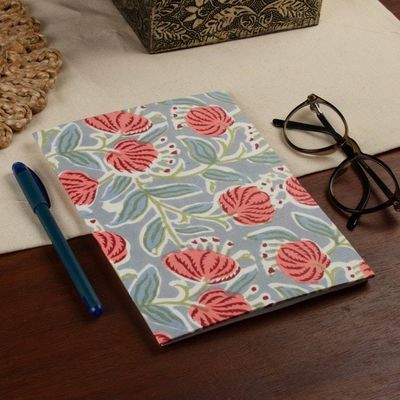 Primary image for Red and Blue 43-Page Block-Printed Cotton Daily Planner Blossoming Mornings
