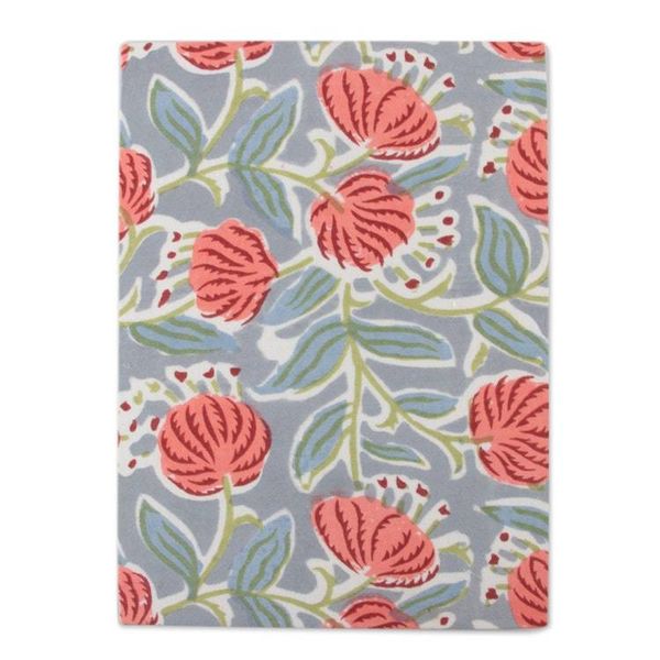 Alternate image for Red and Blue 43-Page Block-Printed Cotton Daily Planner Blossoming Mornings