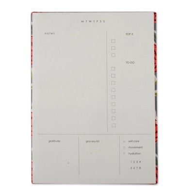 Alternate image for Red and Blue 43-Page Block-Printed Cotton Daily Planner Blossoming Mornings