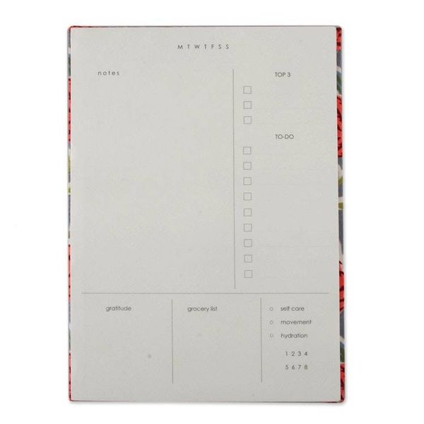 Alternate image for Red and Blue 43-Page Block-Printed Cotton Daily Planner Blossoming Mornings