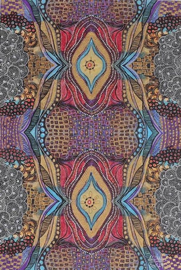 Alternate image for Indian Mandala Textile Tribal Art-Themed Acrylic Painting Sacred Symmetry