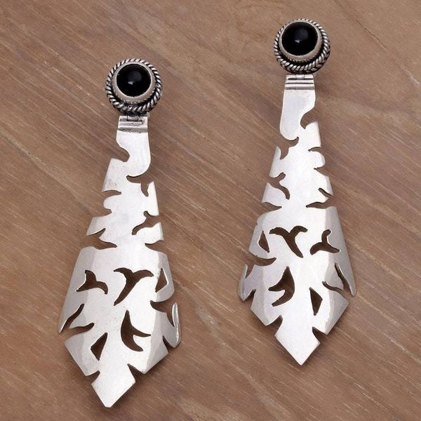 Alternate image for Onyx drop earrings Silver Scimitar