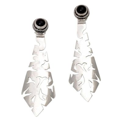 Alternate image for Onyx drop earrings Silver Scimitar