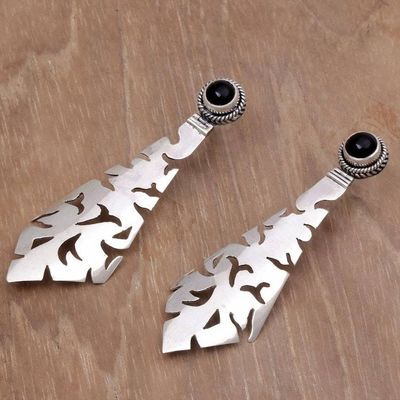 Alternate image for Onyx drop earrings Silver Scimitar