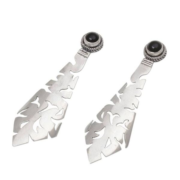 Alternate image for Onyx drop earrings Silver Scimitar