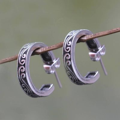 Alternate image for Artisan Crafted Sterling Silver C Hoop Half Hoop Earrings Ocean