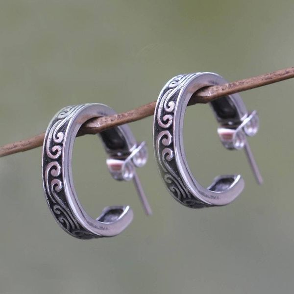 Alternate image for Artisan Crafted Sterling Silver C Hoop Half Hoop Earrings Ocean