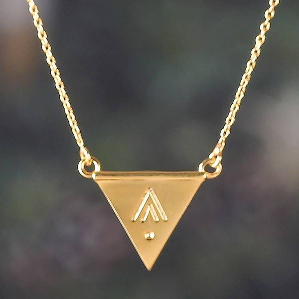 Alternate image for Minimalist High-Polished Brass Pyramid Pendant Necklace Prestige Pyramid