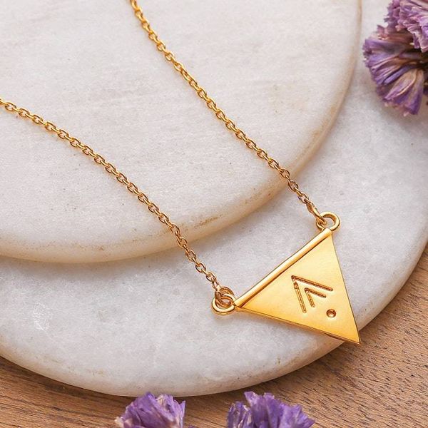 Alternate image for Minimalist High-Polished Brass Pyramid Pendant Necklace Prestige Pyramid