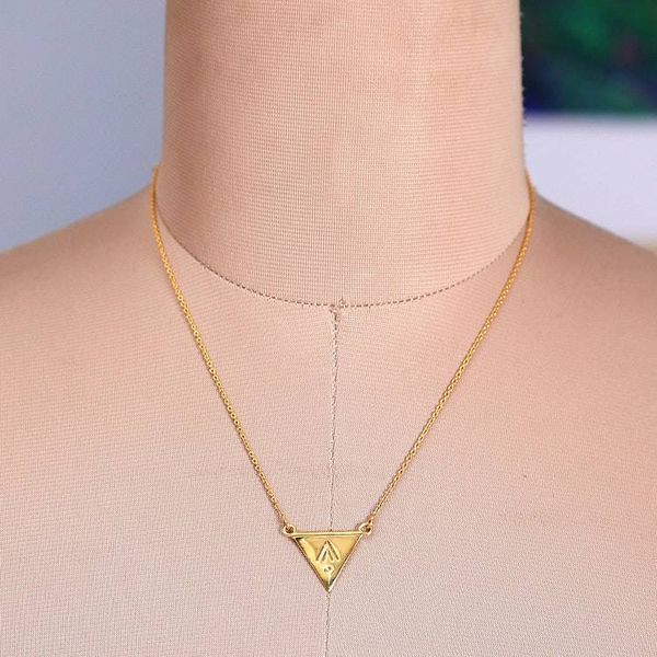 Alternate image for Minimalist High-Polished Brass Pyramid Pendant Necklace Prestige Pyramid