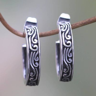 Alternate image for Artisan Crafted Sterling Silver C Hoop Half Hoop Earrings Ocean
