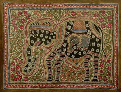 Alternate image for Madhubani painting Elephant Harmony