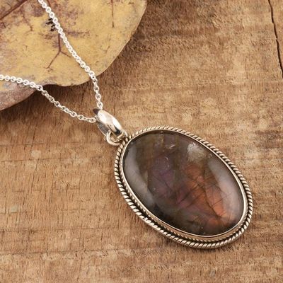 Alternate image for Unique Purple Labradorite Pendant Necklace from India Blissful Glory