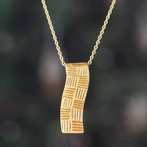 Alternate image for Modern-Inspired Textured Brass Pendant Necklace from India Gleaming Runway