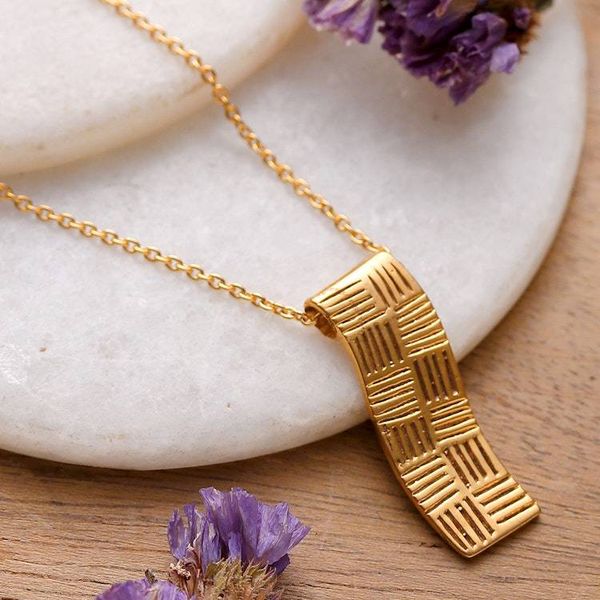 Alternate image for Modern-Inspired Textured Brass Pendant Necklace from India Gleaming Runway
