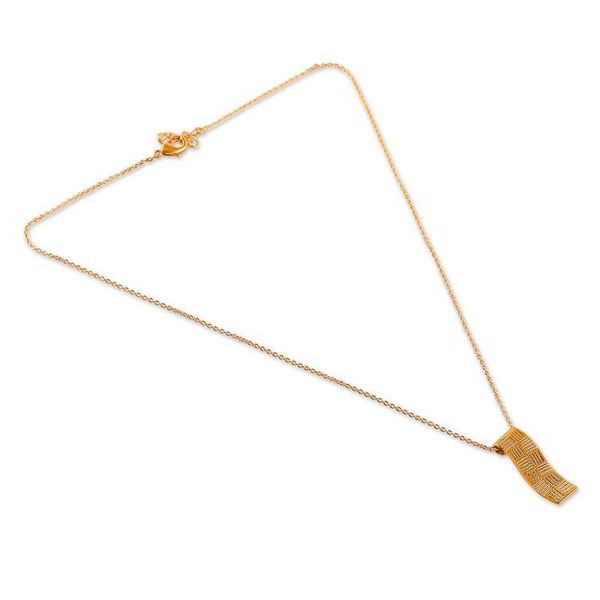Alternate image for Modern-Inspired Textured Brass Pendant Necklace from India Gleaming Runway