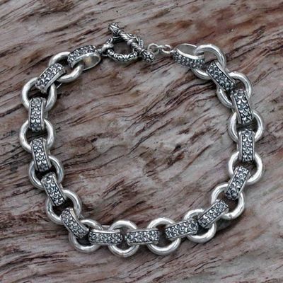 Alternate image for Mens Silver Textured Link Bracelet from Indonesia Dragon Legacy