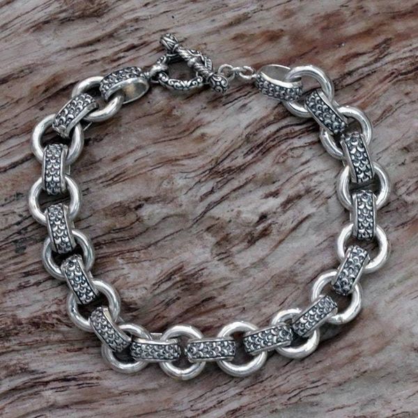 Alternate image for Mens Silver Textured Link Bracelet from Indonesia Dragon Legacy