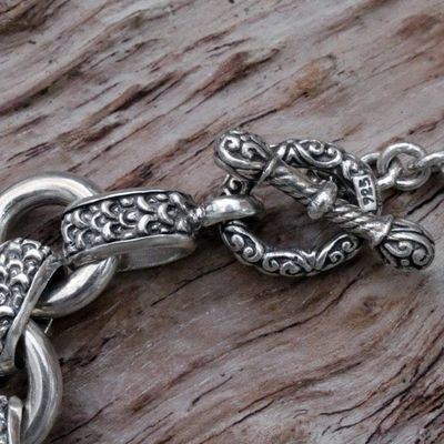 Alternate image for Mens Silver Textured Link Bracelet from Indonesia Dragon Legacy