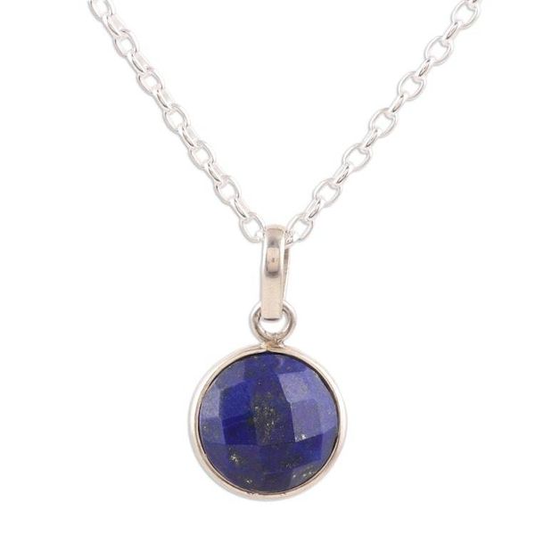 Alternate image for Lapis Lazuli  Sterling Silver Pendant Necklace from India Swing Low in Blue