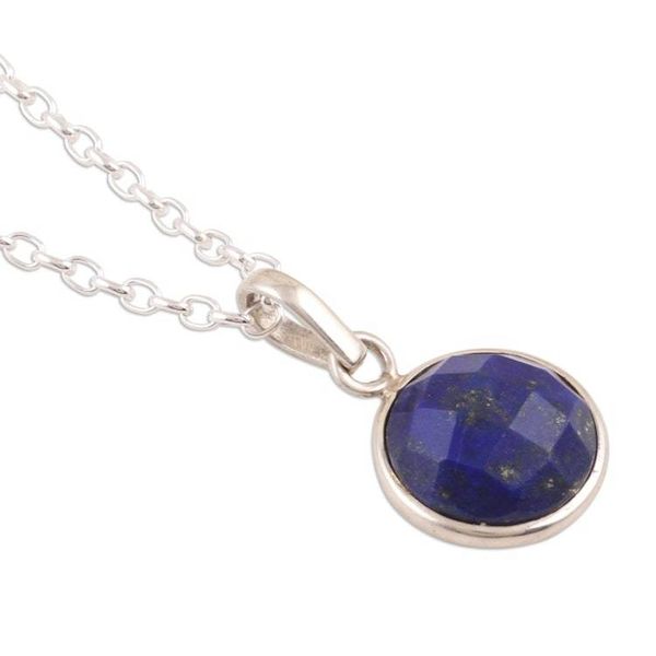 Alternate image for Lapis Lazuli  Sterling Silver Pendant Necklace from India Swing Low in Blue